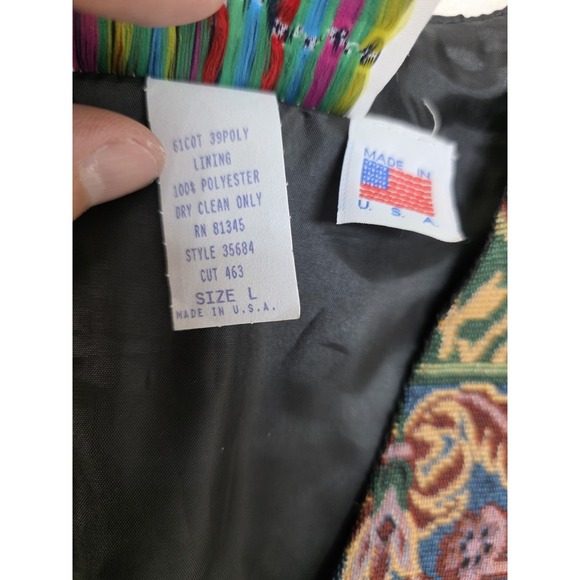 On The Verge Vest Womens Large Multicolor Tapestry Patchwork Button Lined USA - Picture 3 of 9